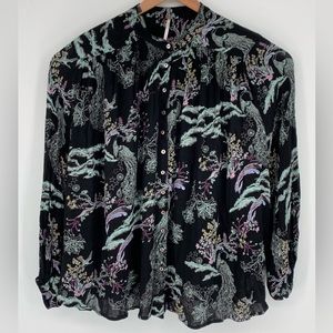 Free People Women’s Metallic Blooms Peacock Blouse Oversized Sz Small S3